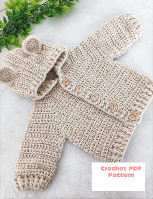 Bear Hooded Jacket Crochet Pattern size's preemie to 10 Years